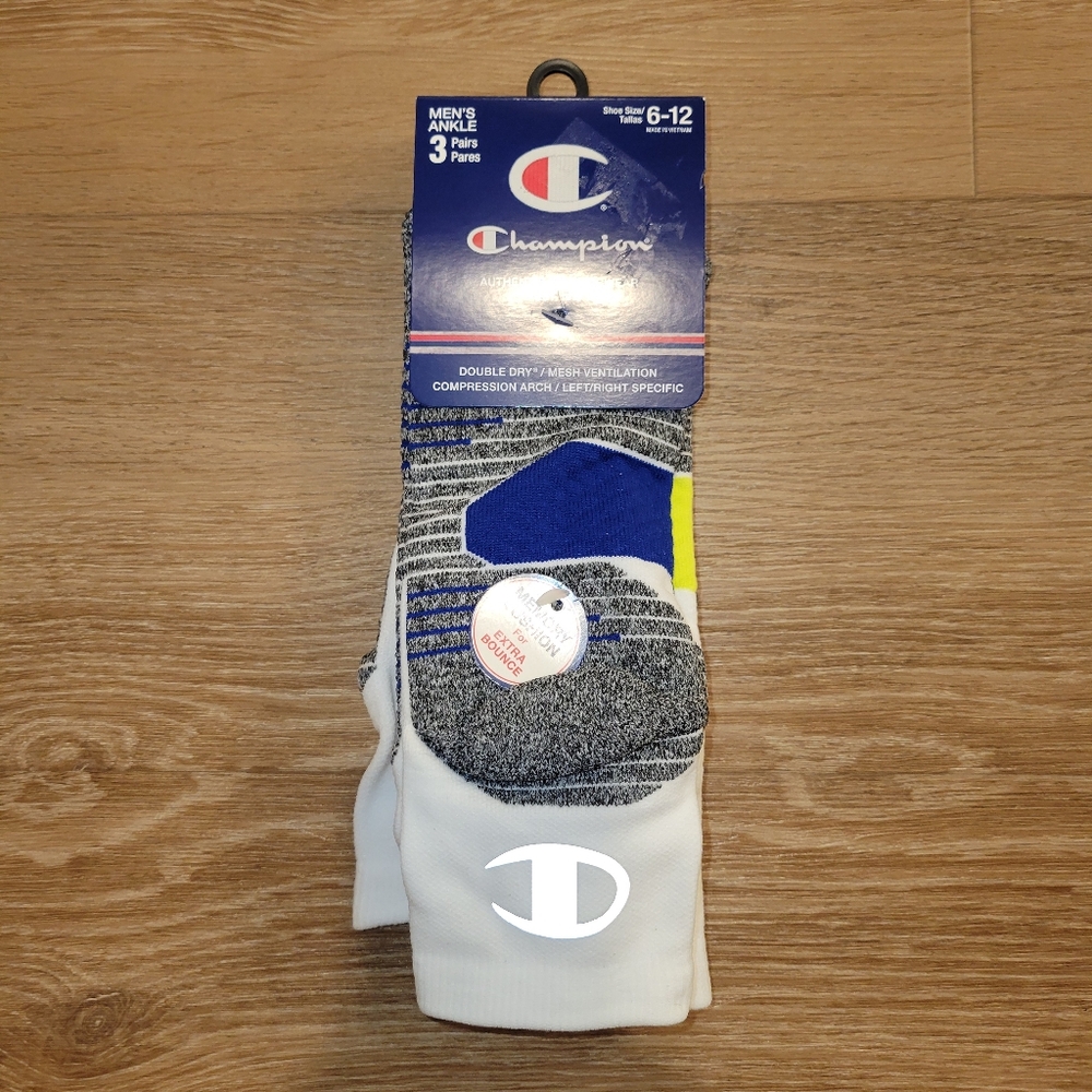 Champion Men’s 3 Pairs Memory Cushion Double Dry Compression Arch Ankle Socks